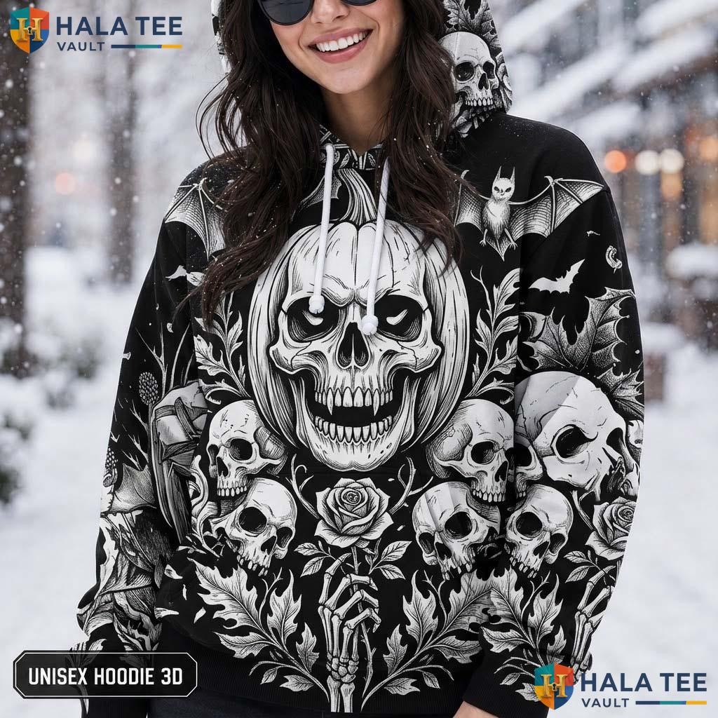 Trippy Floral Skull Bat 3D Printed Hoodie Gothic Skeleton Graphic Streetwear