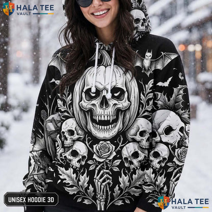 Trippy Floral Skull Bat 3D Printed Hoodie Gothic Skeleton Graphic Streetwear