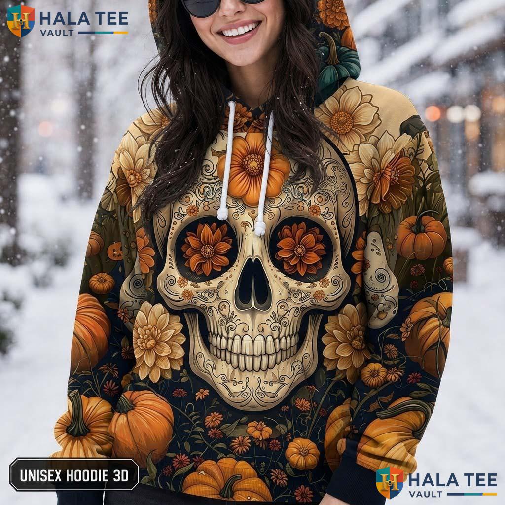 Trippy Pumpkin Floral Skull 3D Printed Hoodie Vintage Skeleton Halloween Wear