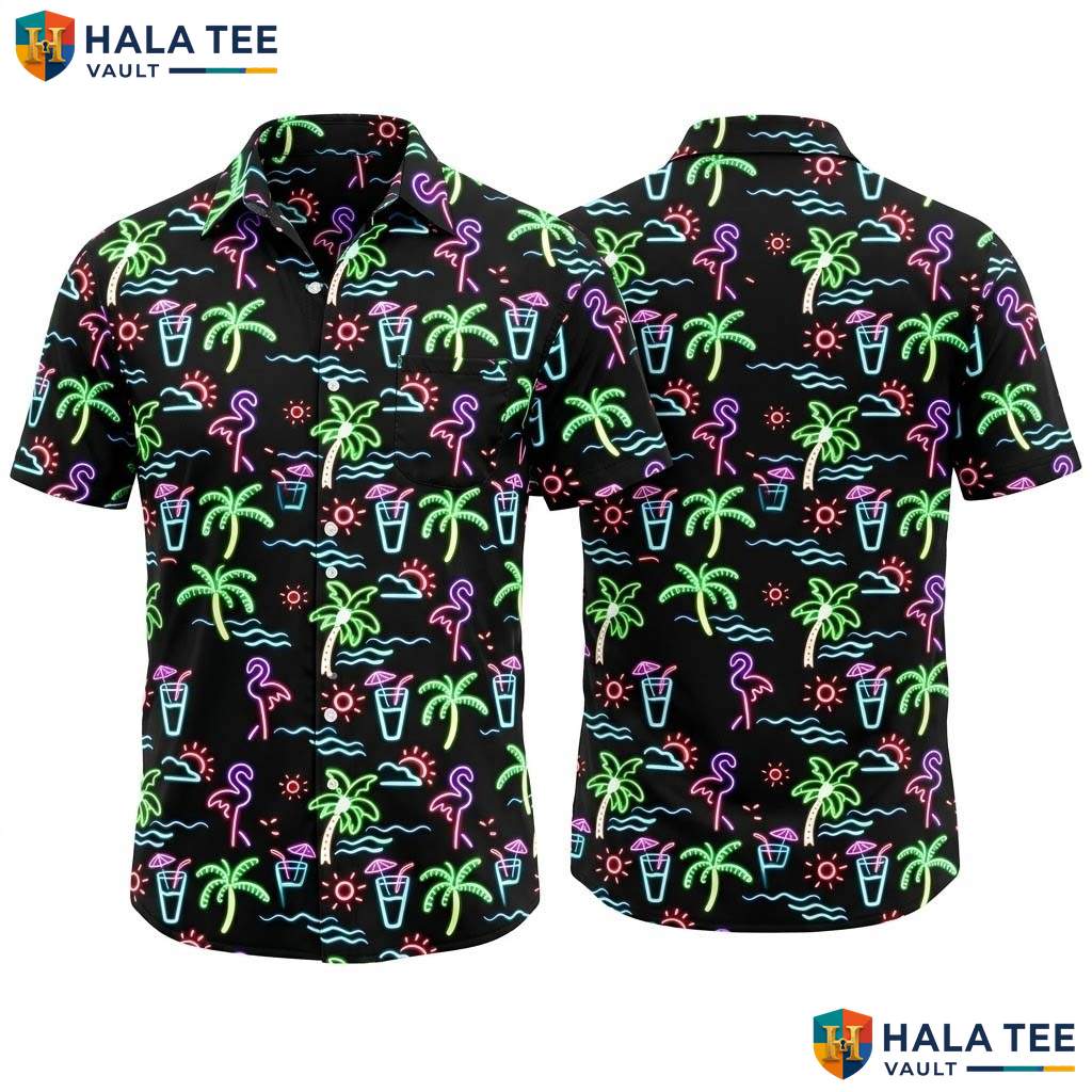 Tropical Black Hawaiian Shirt Mens Casual Summer Beach Button Down Top