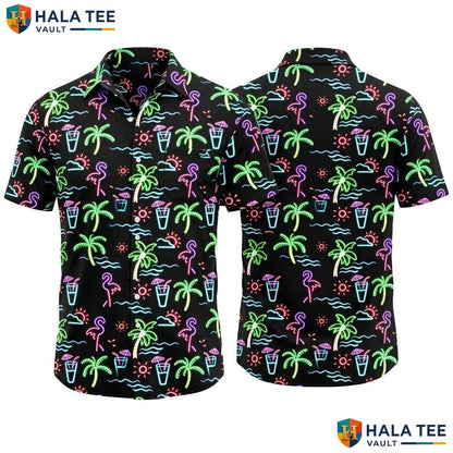 Tropical Black Hawaiian Shirt Mens Casual Summer Beach Button Down Top