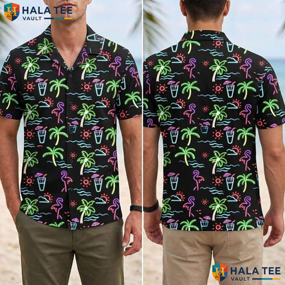Tropical Black Tropical Shirt Mens Casual Summer Beach Button Down Top