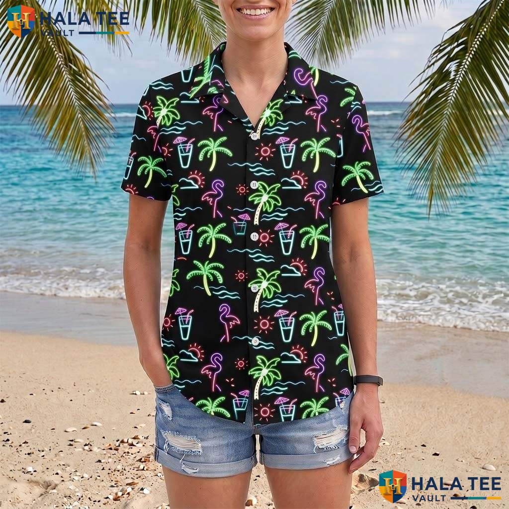 Tropical Black Aloha Shirt Mens Casual Summer Beach Button Down Top