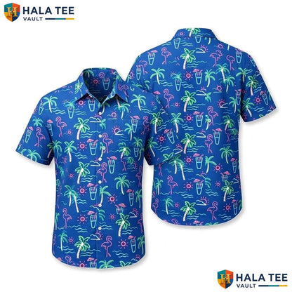Tropical Blue Aloha Shirt Mens Casual Summer Beach Button Down Outfit