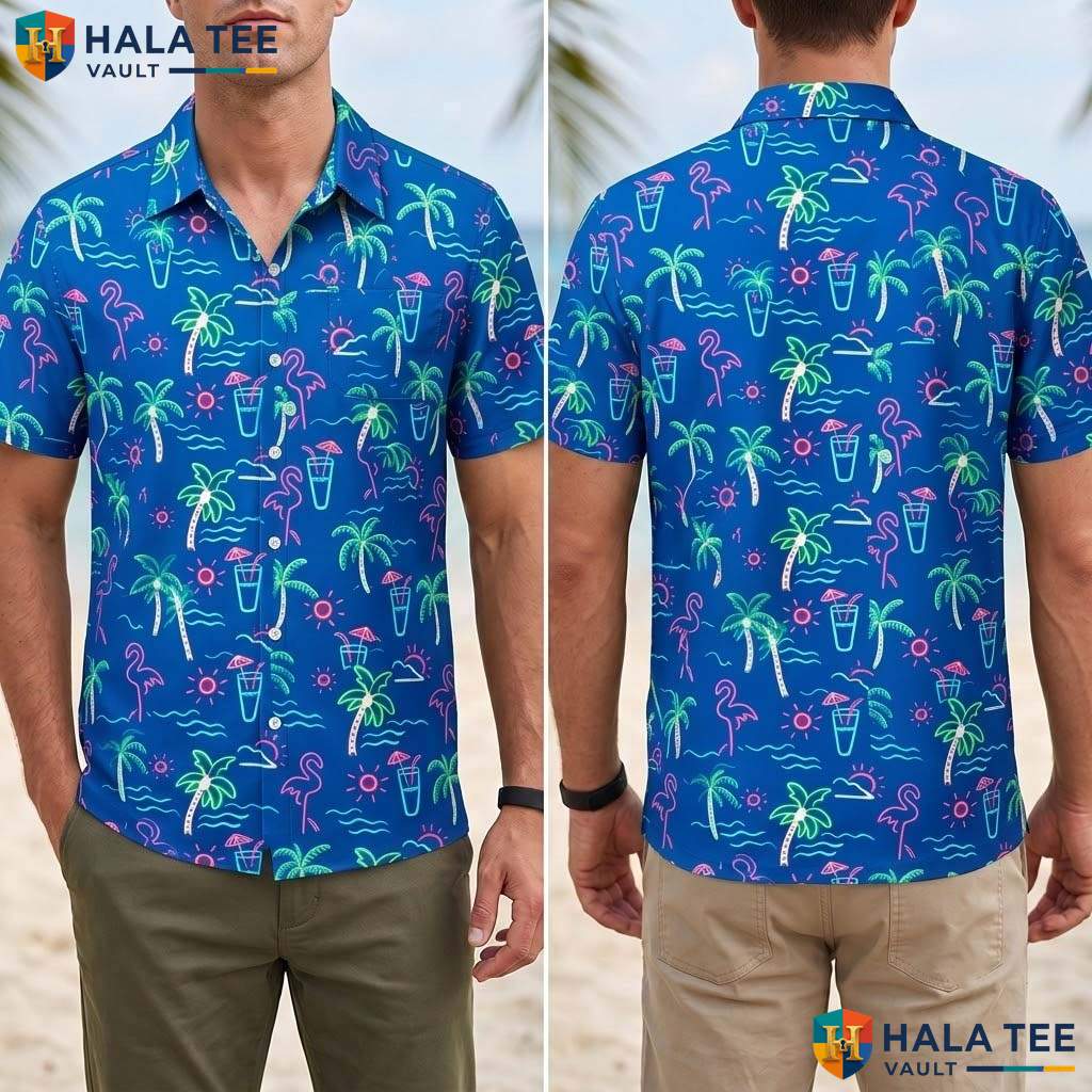 Tropical Blue Aloha T-Shirt Mens Casual Summer Beach Button Down Outfit