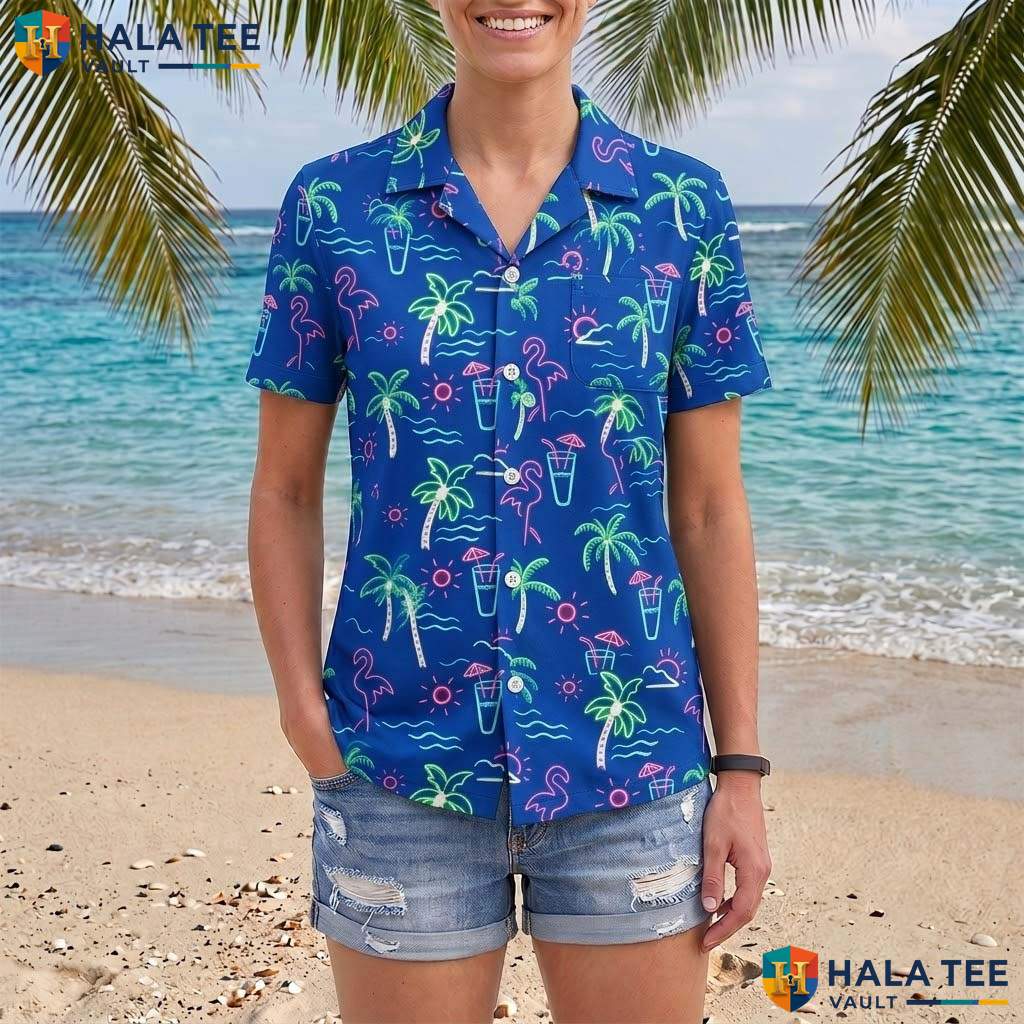 Tropical Blue Aloha TShirt Mens Casual Summer Beach Button Down Outfit