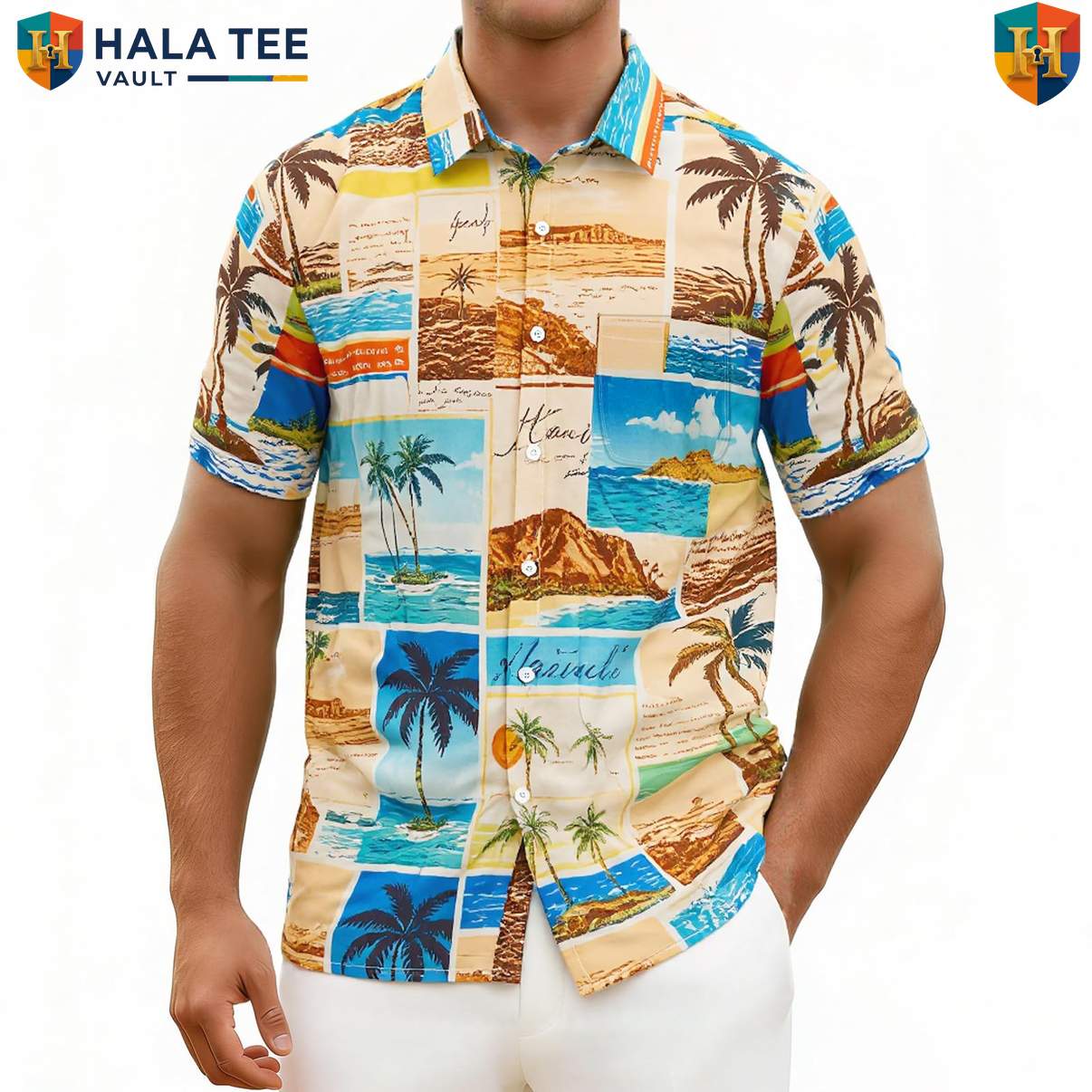 Tropical Coconut Palm Aloha Shirt Mens Lightweight Beach Festival Camp Gear