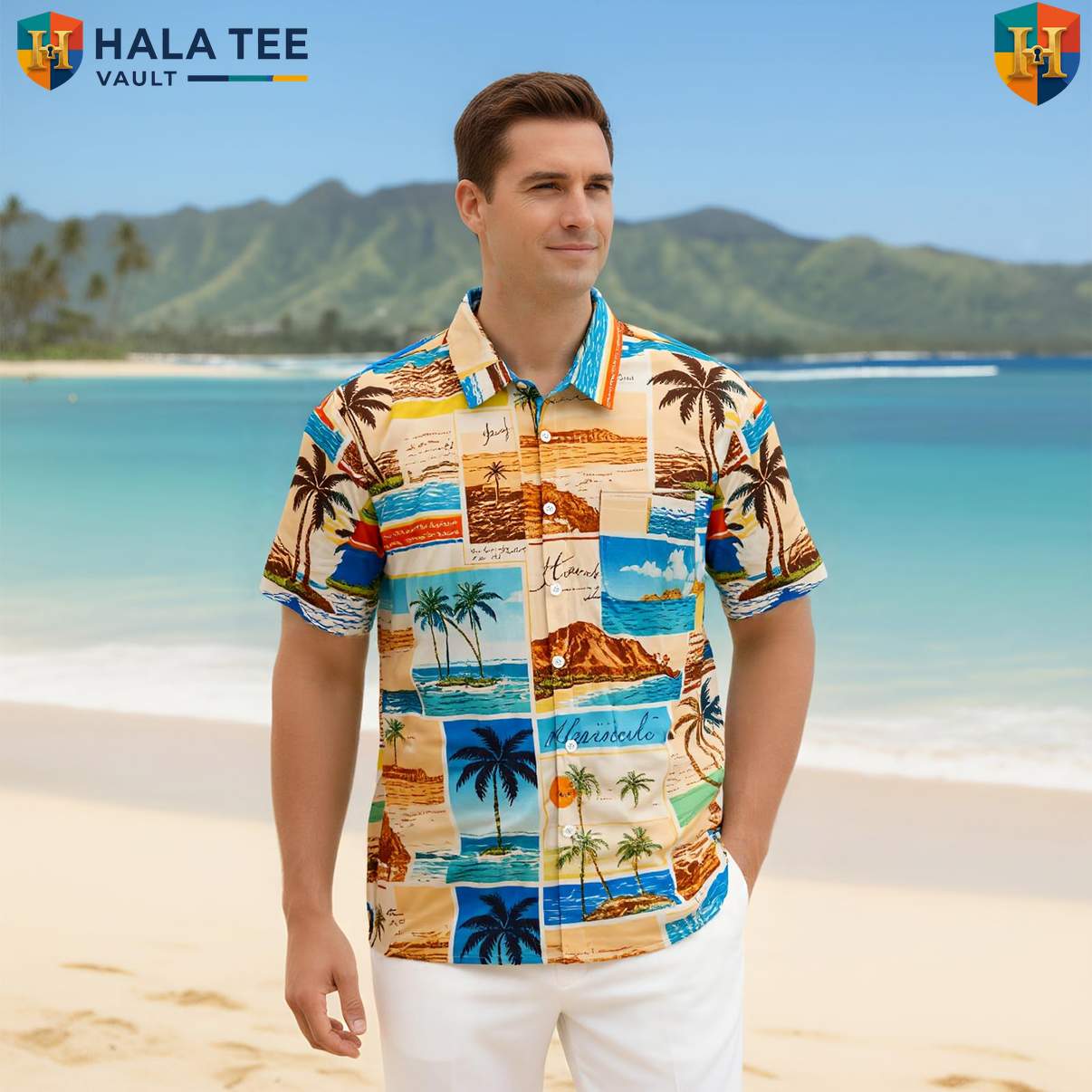 Tropical Coconut Palm Aloha Tee Shirt Mens Lightweight Beach Festival Camp Gear