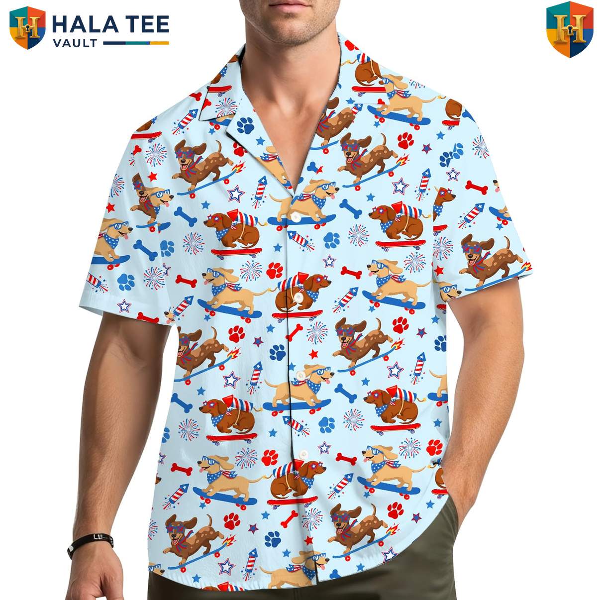 Tropical Dachshund Dog Hawaiian Shirt Mens Wiener Dog Luau Party Vacation Top