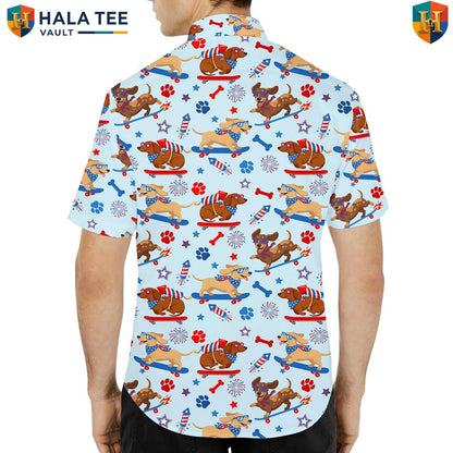 Tropical Dachshund Dog Short-sleeve button-up shirt Mens Wiener Dog Luau Party Vacation Top