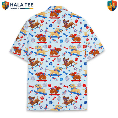 Tropical Dachshund Dog Short-sleeve button-up shirt Mens Wiener Dog Luau Party Vacation Top