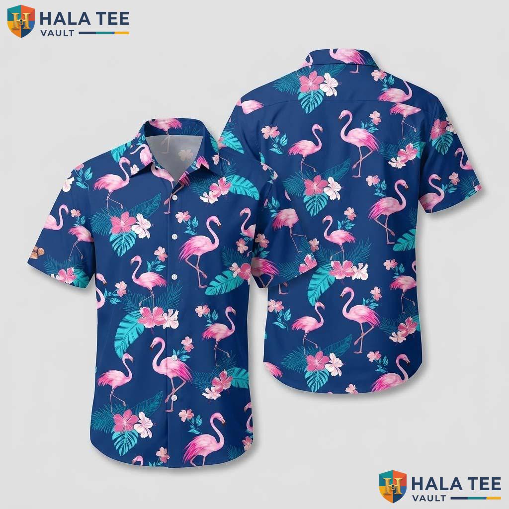 Tropical Flamingo Hawaiian Shirt Vibrant Pink Tropical Leaves Button Down Top