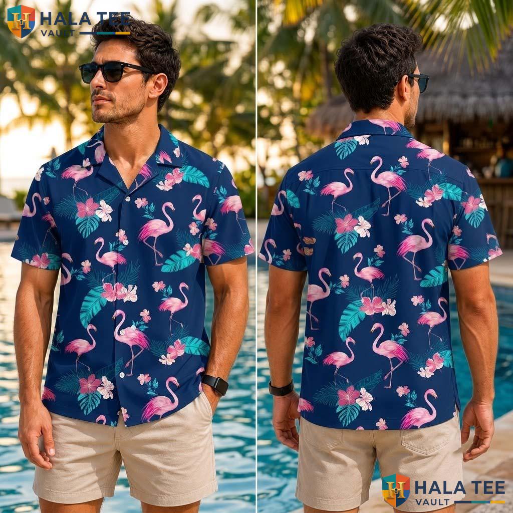 Tropical Flamingo Tropical Shirt Vibrant Pink Tropical Leaves Button Down Top