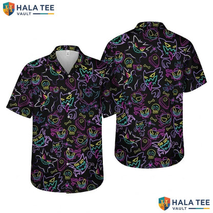 Tropical Ghost Halloween Hawaiian Shirt Neon Beach Summer Aloha Top