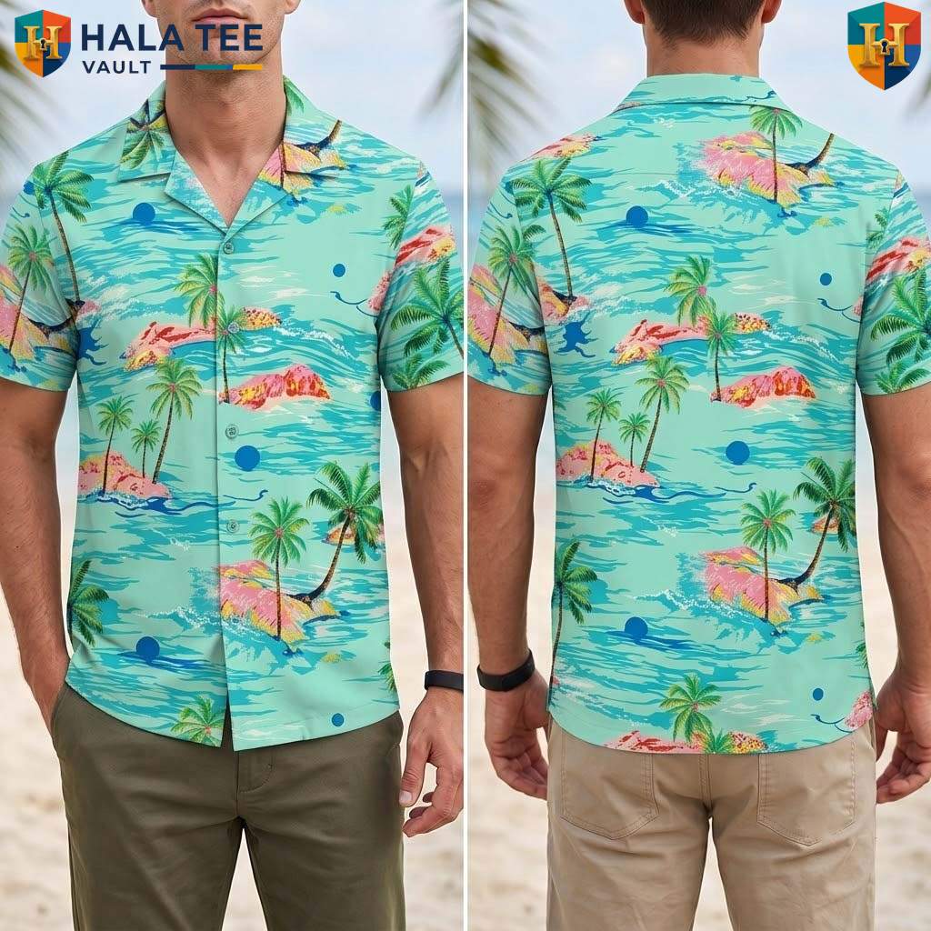 Tropical Green Aloha T-Shirt Mens Casual Summer Beach Button Down Outfit