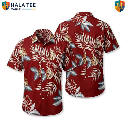 Tropical Leaf Red Hawaiian Shirt Mens Casual Summer Beach Button Down