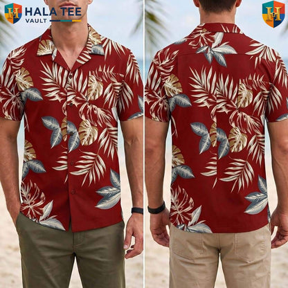 Tropical Leaf Red Tropical Shirt Mens Casual Summer Beach Button Down