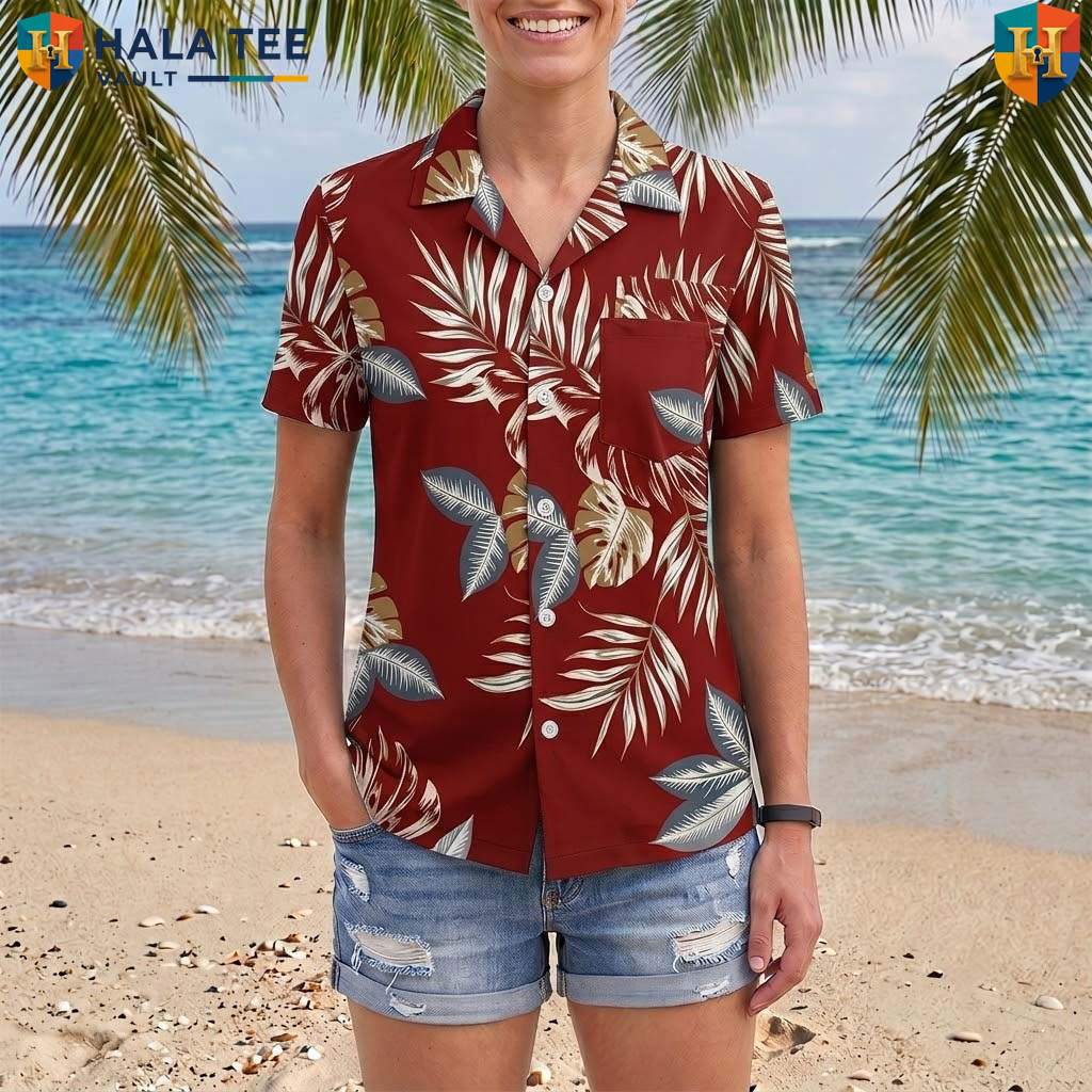 Tropical Leaf Red Aloha Shirt Mens Casual Summer Beach Button Down