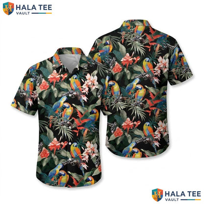 Tropical Parrot Hawaiian Shirt Vibrant Mens Button Up Tropical Design Apparel
