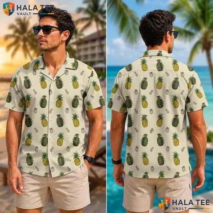 Tropical Pineapple Tropical Shirt Casual Short Sleeve Button Up Top For Men