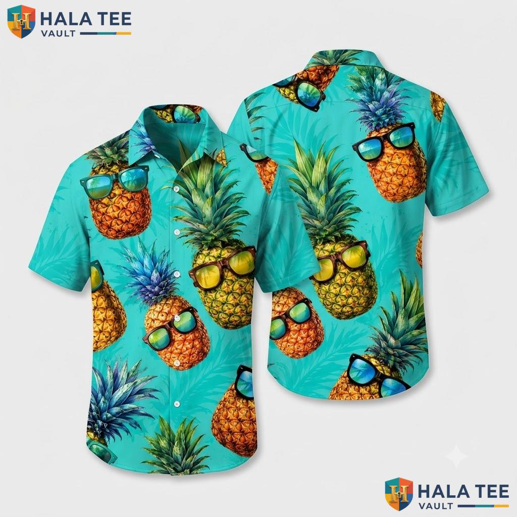 Tropical Pineapple Sunglasses Aloha Shirt Vibrant Casual Summer Apparel