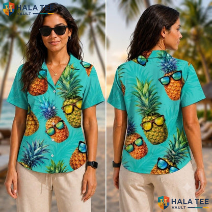 Tropical Pineapple Sunglasses Aloha Shirt Vibrant Casual Summer Apparel Adult