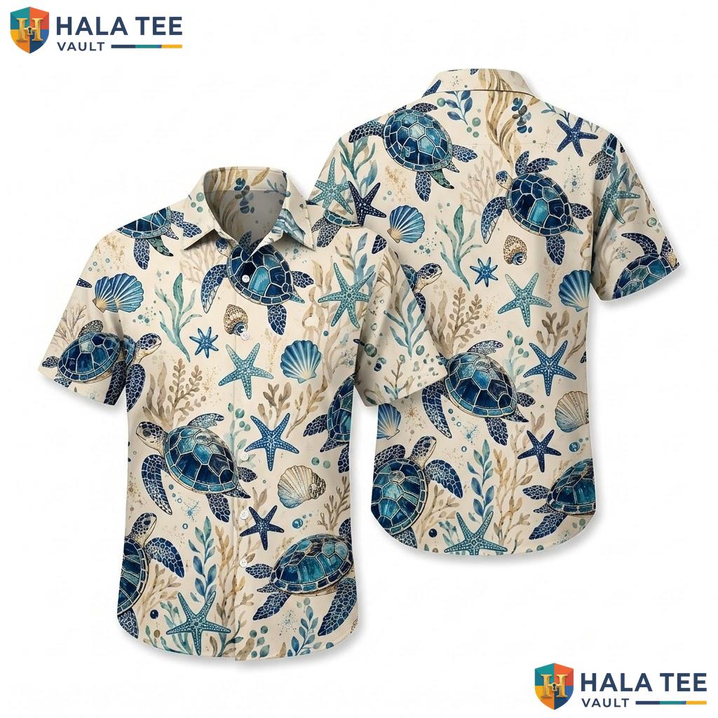 Tropical Sea Turtle Aloha Shirt Vibrant Mens Button Down Beach Party Apparel