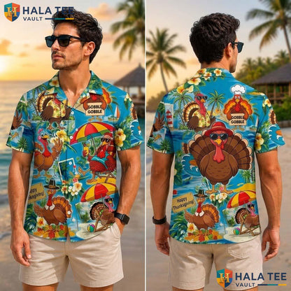 Tropical Turkey Thanksgiving Tropical Shirt Fall Leaves Pumpkin Mens