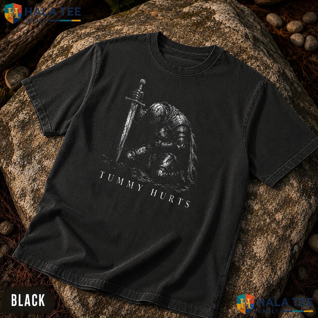 Tummy Hurts Knight Armor Garment-Dyed T-Shirt Funny Medieval Meme Apparel