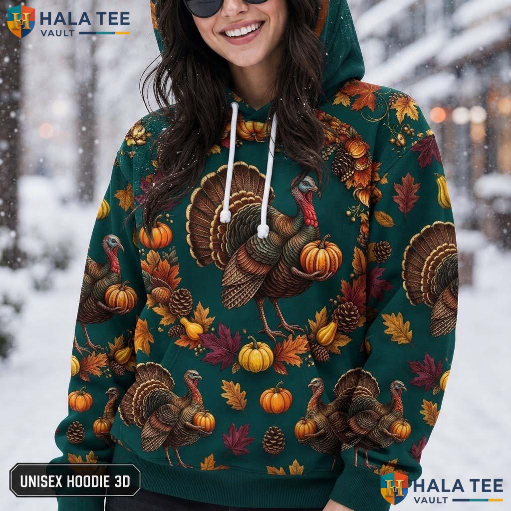 Turkey Autumn Unisex Thanksgiving 3D Printed Hoodie Vintage Pullover Design