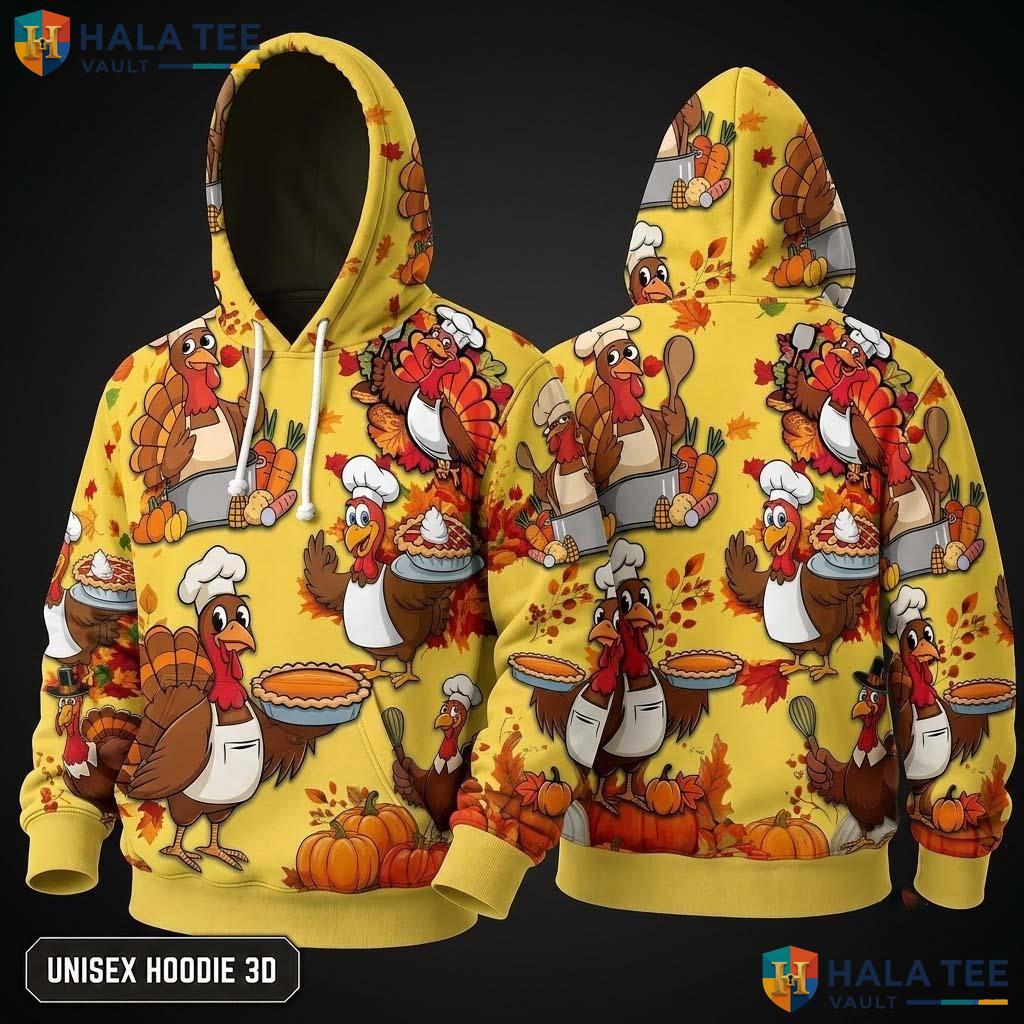 Turkey Chef Leaves Thanksgiving 3D Hoodie Funny Vibrant Celebrations