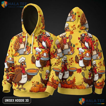 Turkey Chef Leaves Thanksgiving 3D Hoodie Funny Vibrant Celebrations