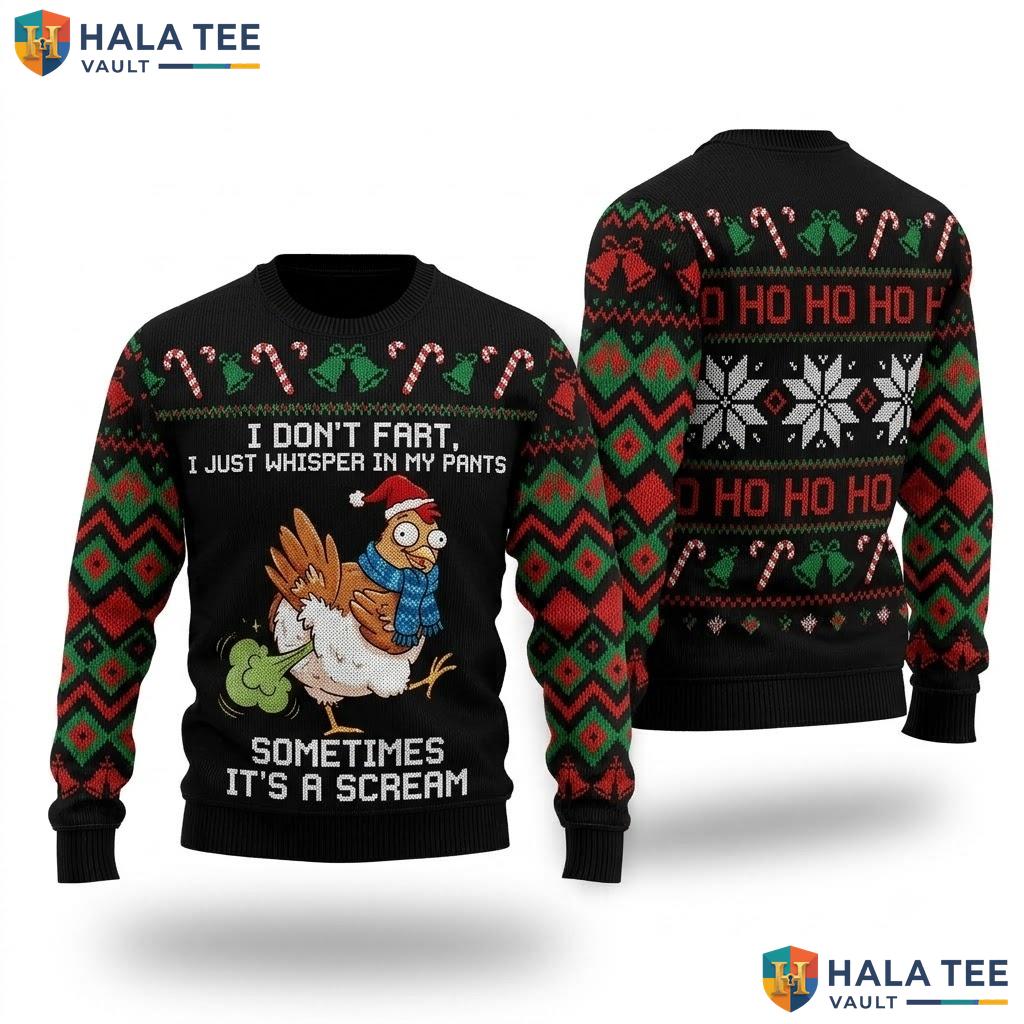 Turkey Dont Fart Whisper Ugly Christmas Sweater Funny Xmas Gag Gift