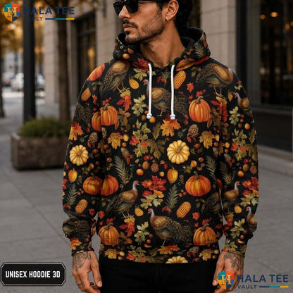 Turkey Leaves Autumn Thanksgiving 3D Printed Hoodie Vintage Festive Pumpkins