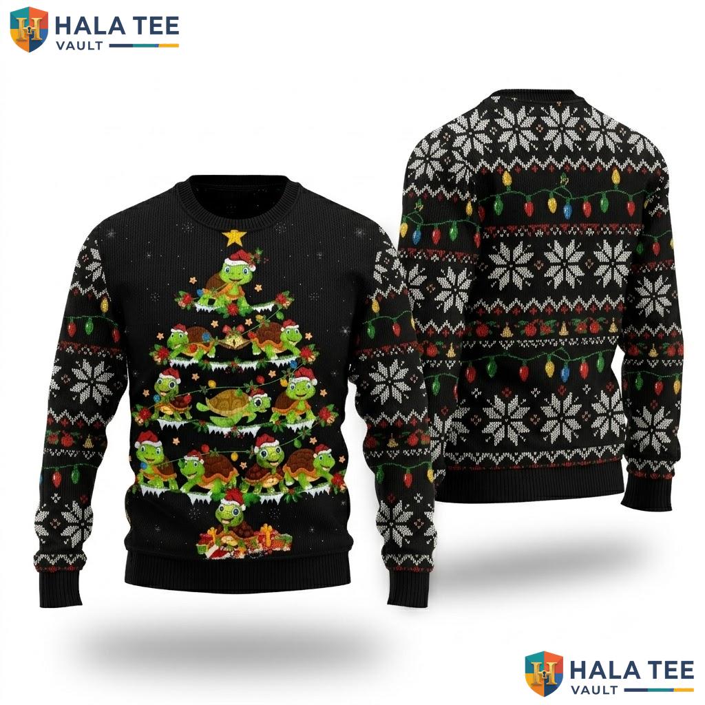 Turtle Christmas Tree Ugly Christmas Sweater Graphic Lights Outfit