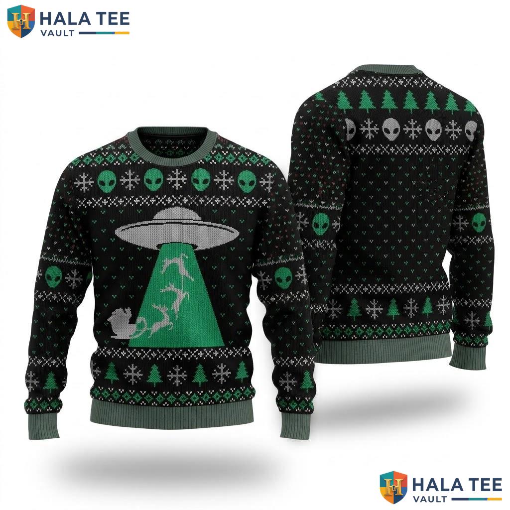 UFO Alien Santa Ugly Christmas Sweater Funny Space Holiday Apparel