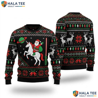 Unicorn Santa Snowflake Christmas Sweater Funny Mens Xmas Graphic Outfit