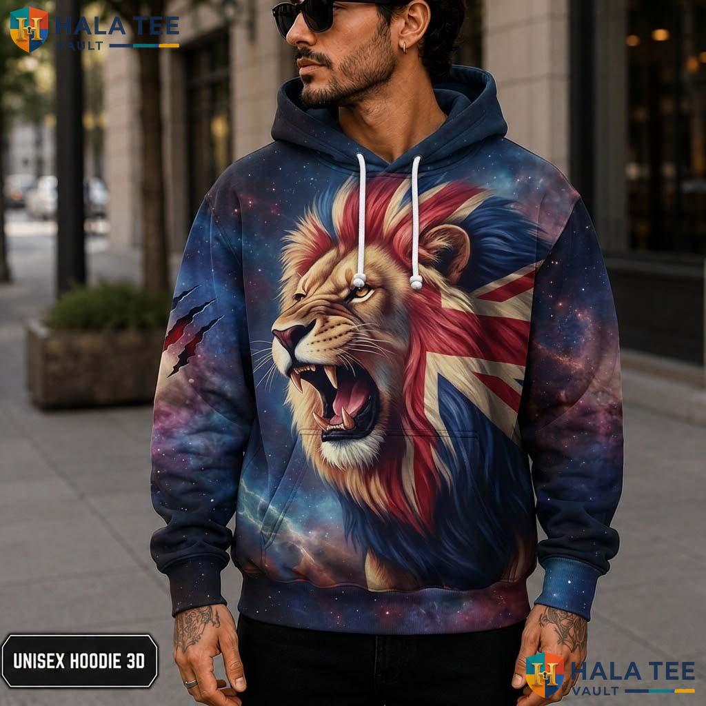 Union Jack Flag Lion 3D Printed Hoodie Vibrant Patriotic Graphic Streetwear