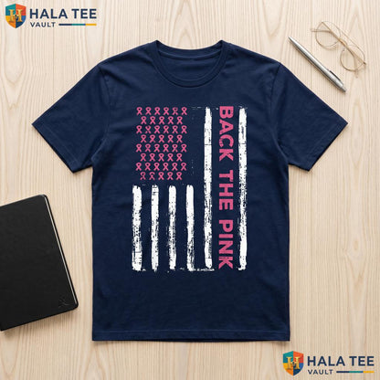 US Flag Awareness Mens T-Shirt Breast Cancer Back Pink Women Kids Adult