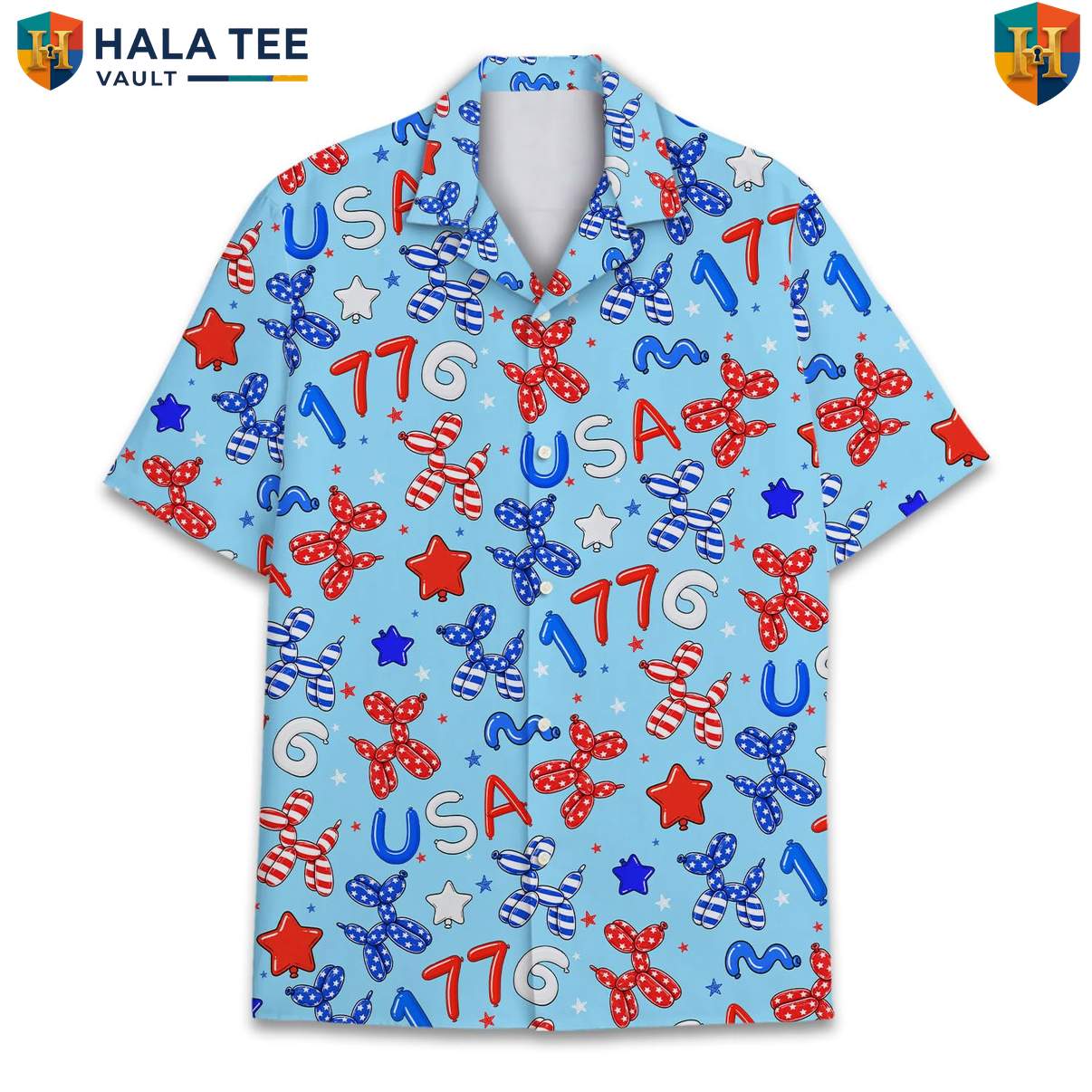 USA Balloon Dog Hawaiian Shirt Mens Funny Patriotic Party Festival Apparel Top