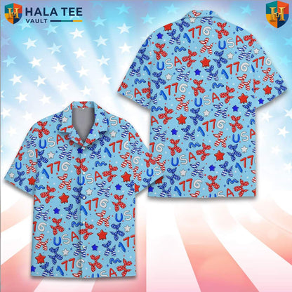 USA Balloon Dog Tropical Shirt Mens Funny Patriotic Party Festival Apparel Top