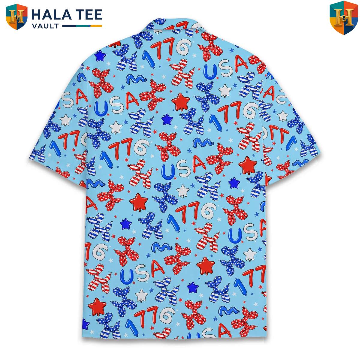 USA Balloon Dog Aloha Shirt Mens Funny Patriotic Party Festival Apparel Top