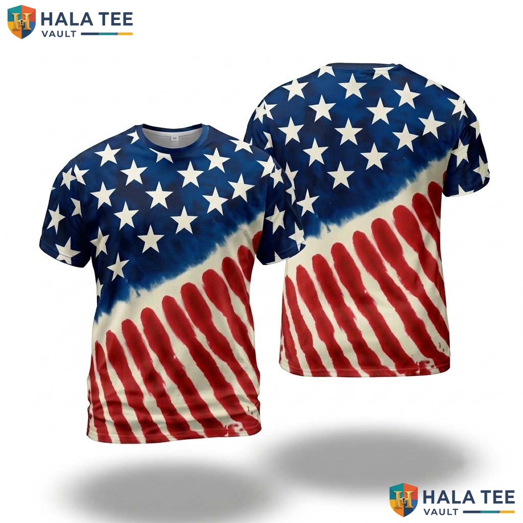 USA Flag Patriotic All Over Print T-Shirt Mens Fourth Of July Costume Top