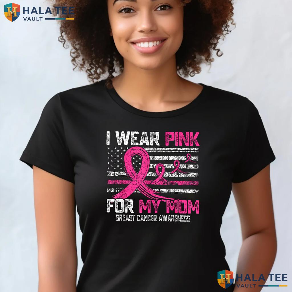 USA Flag Wear Pink Mom TShirt Breast Cancer Awareness Graphic Outfit