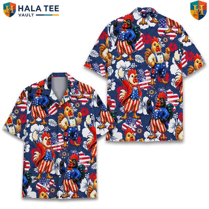 USA Patriotic Rooster Tropical Shirt Mens Farm Country Weekend Camp Outfit Top