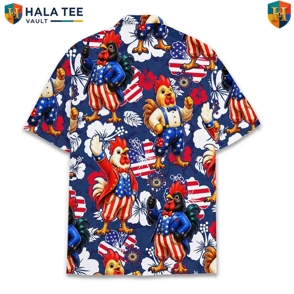 USA Patriotic Rooster Short-sleeve button-up shirt Mens Farm Country Weekend Camp Outfit Top