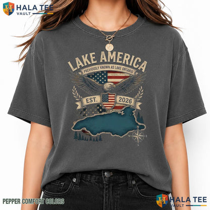 USA Previously Garment-Dyed T-Shirt Lake America Ontario Satire Apparel