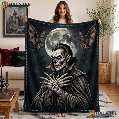 Vampire Gothic Halloween Blanket Classic Eerie Skeleton Full Moon