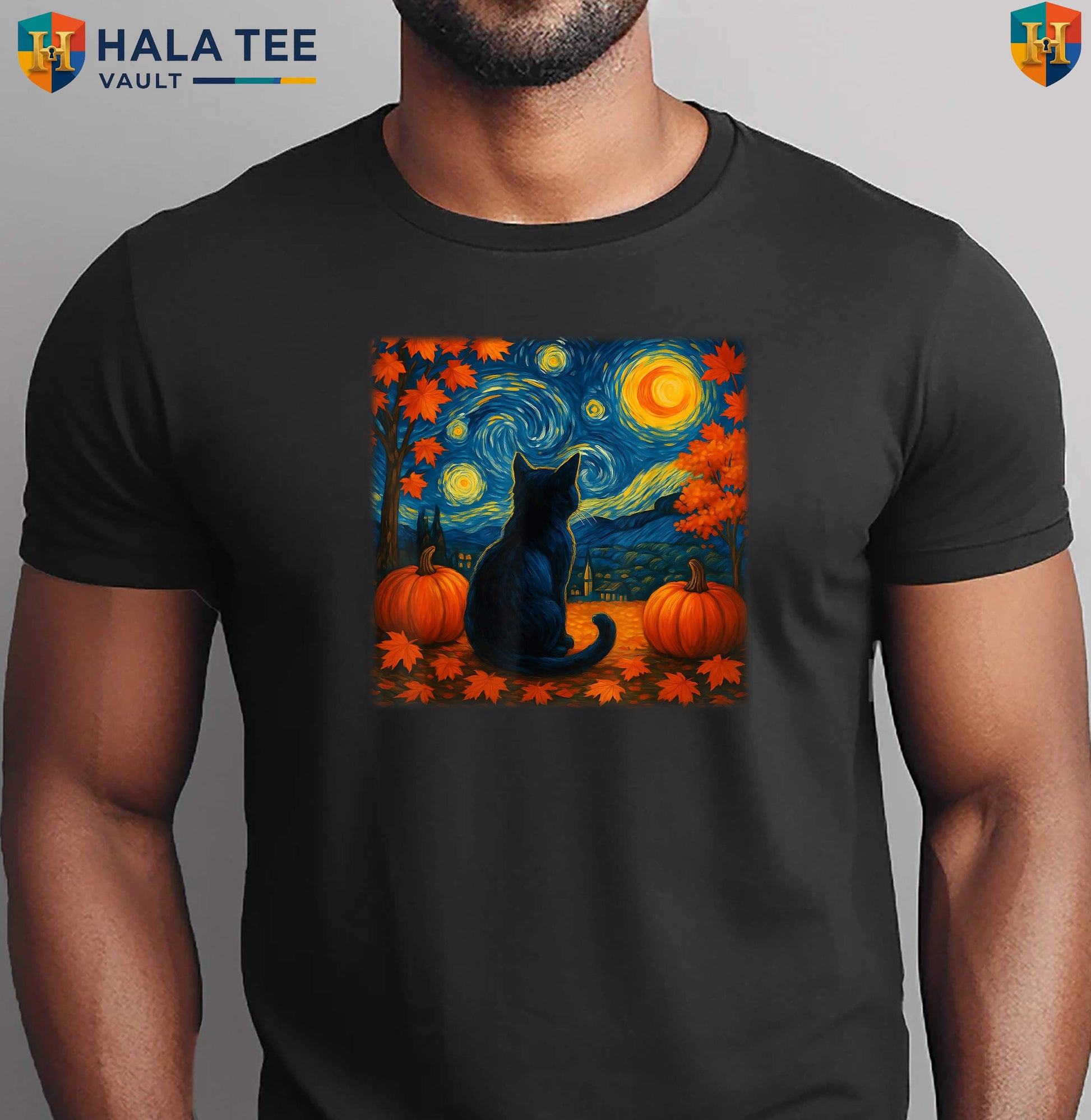 Van Gogh Cat Fall Shirt Starry Night Thanksgiving Autumn Pet Lover Art Apparel