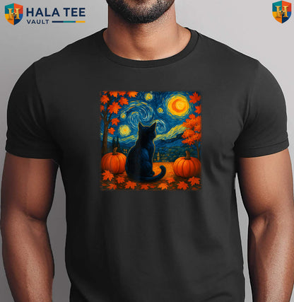 Van Gogh Cat Fall Shirt Starry Night Thanksgiving Autumn Pet Lover Art Apparel
